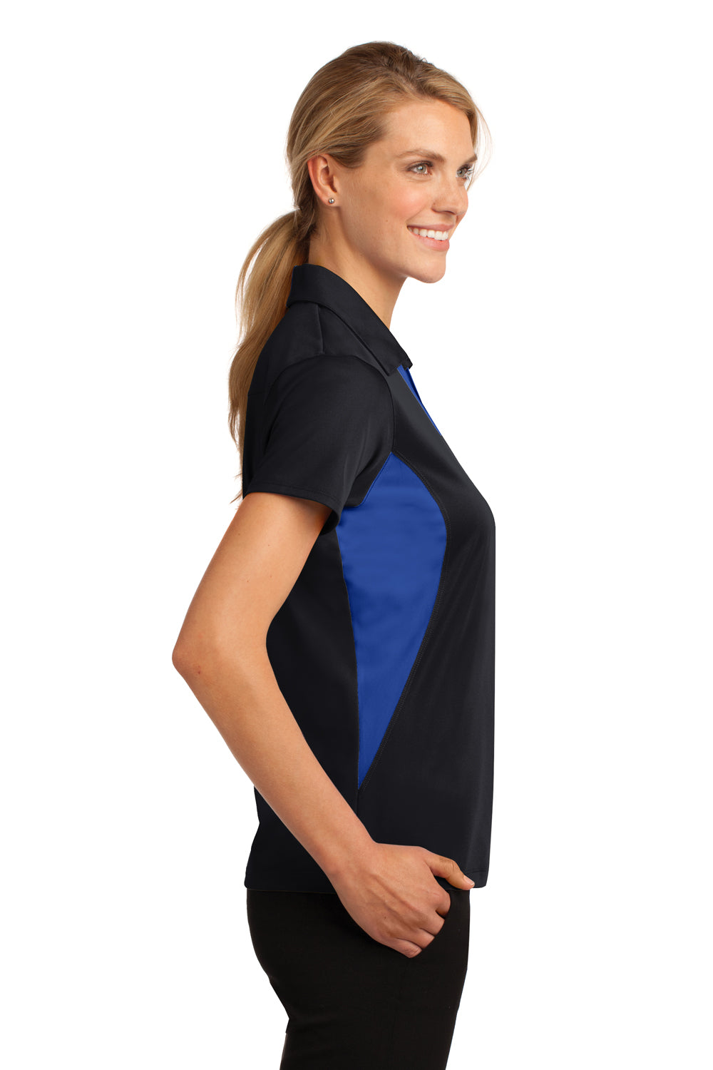 Sport-Tek LST655 Womens Sport-Wick Moisture Wicking Short Sleeve Polo Shirt Black/Royal Blue Side