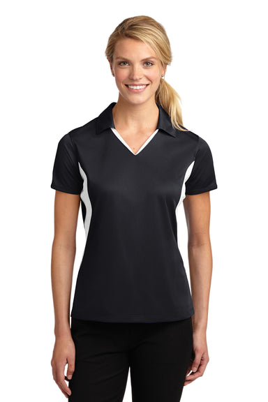 Sport-Tek LST655 Womens Sport-Wick Moisture Wicking Short Sleeve Polo Shirt Black/White Front