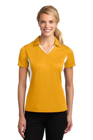 Sport-Tek LST655 Womens Sport-Wick Moisture Wicking Short Sleeve Polo Shirt Gold/White Front