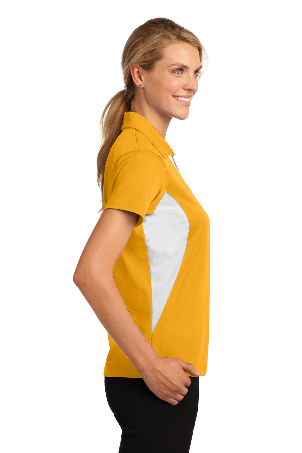 Sport-Tek LST655 Womens Sport-Wick Moisture Wicking Short Sleeve Polo Shirt Gold/White Side