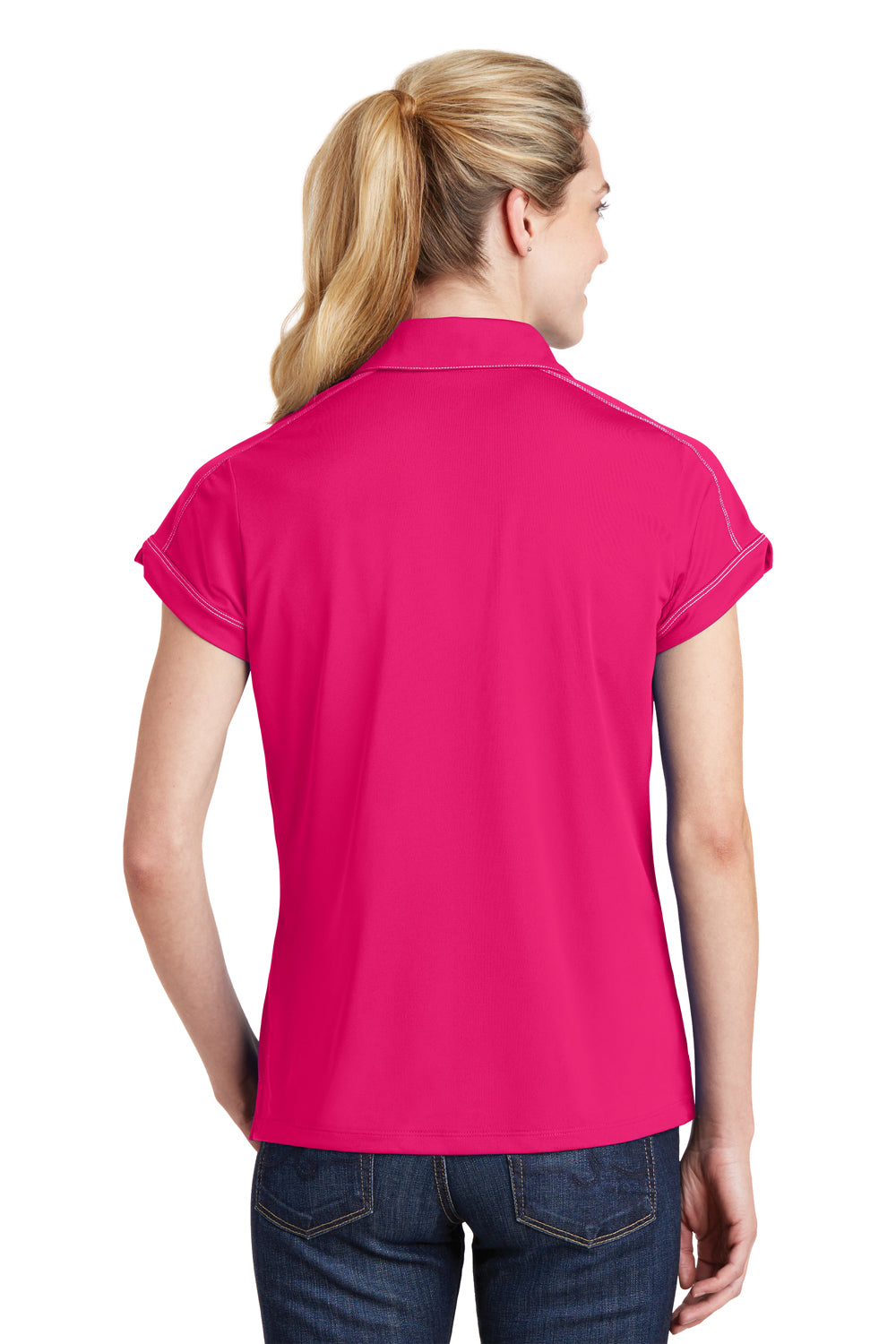 Sport-Tek LST659 Womens Sport-Wick Moisture Wicking Short Sleeve Polo Shirt Fuchsia Pink Back