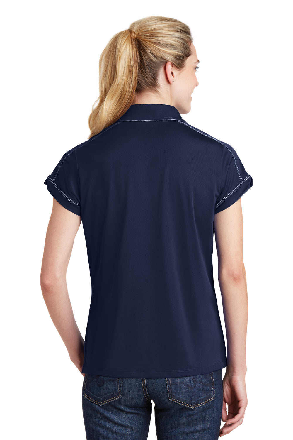 Sport-Tek LST659 Womens Sport-Wick Moisture Wicking Short Sleeve Polo Shirt Navy Blue Back
