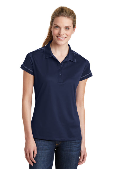 Sport-Tek LST659 Womens Sport-Wick Moisture Wicking Short Sleeve Polo Shirt Navy Blue Front