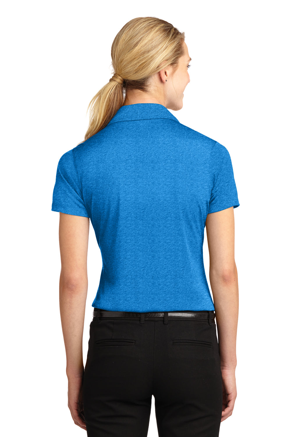 Sport-Tek LST660 Womens Heather Contender Moisture Wicking Short Sleeve Polo Shirt Blue Wake Back