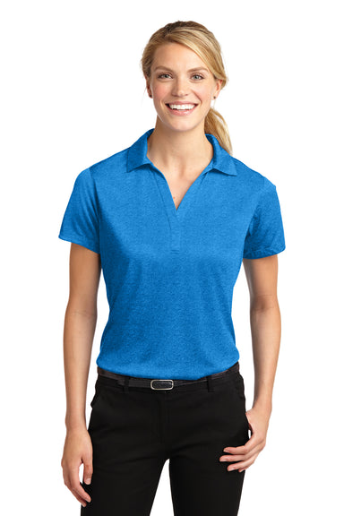 Sport-Tek LST660 Womens Heather Contender Moisture Wicking Short Sleeve Polo Shirt Blue Wake Front