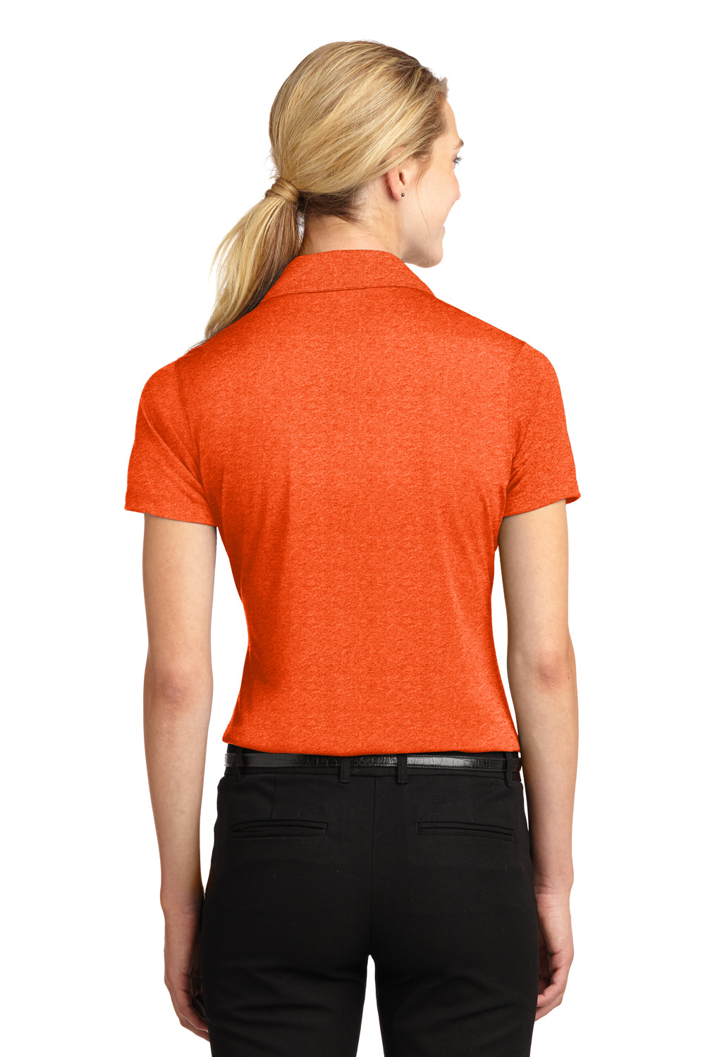 Sport-Tek LST660 Womens Heather Contender Moisture Wicking Short Sleeve Polo Shirt Orange Back