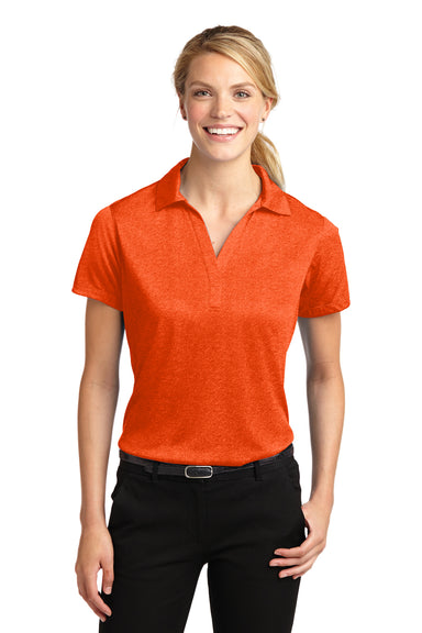 Sport-Tek LST660 Womens Heather Contender Moisture Wicking Short Sleeve Polo Shirt Orange Front