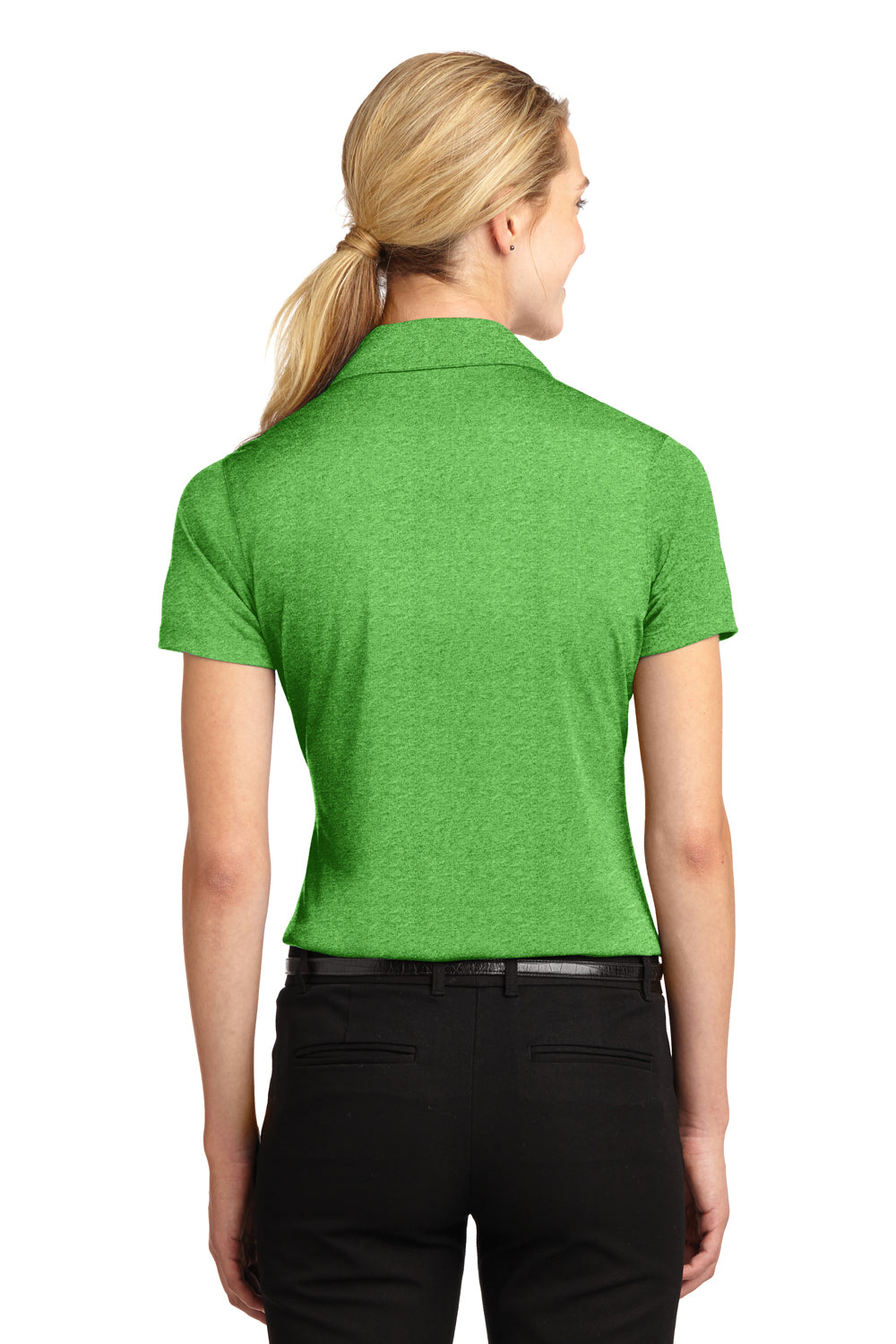 Sport-Tek LST660 Womens Heather Contender Moisture Wicking Short Sleeve Polo Shirt Turf Green Back
