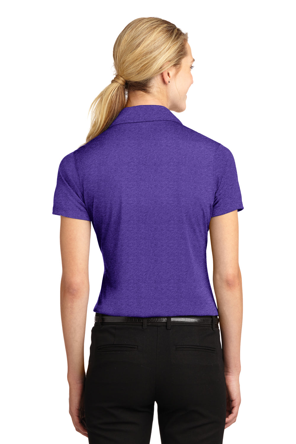 Sport-Tek LST660 Womens Heather Contender Moisture Wicking Short Sleeve Polo Shirt Purple Back