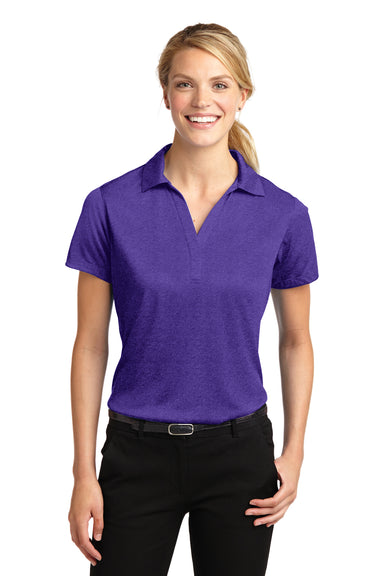 Sport-Tek LST660 Womens Heather Contender Moisture Wicking Short Sleeve Polo Shirt Purple Front