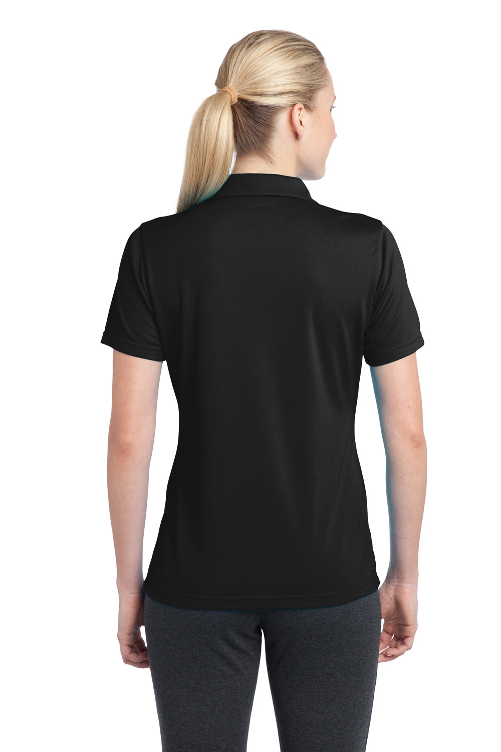 Sport-Tek LST680 Womens Micro-Mesh Moisture Wicking Short Sleeve Polo Shirt Black Back