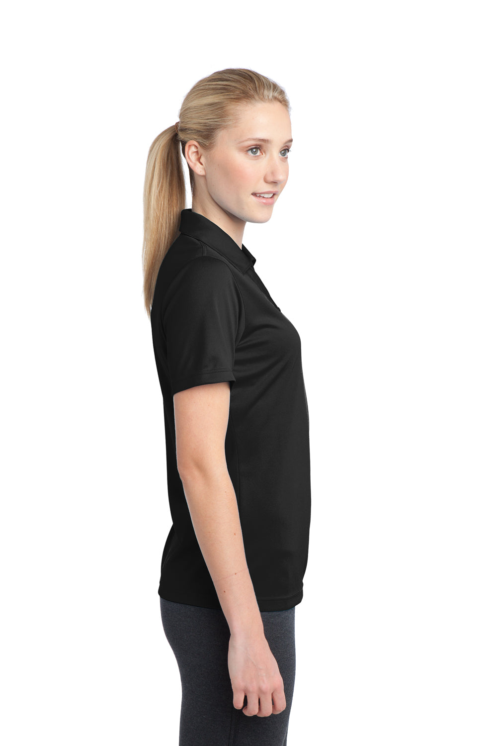 Sport-Tek LST680 Womens Micro-Mesh Moisture Wicking Short Sleeve Polo Shirt Black Side