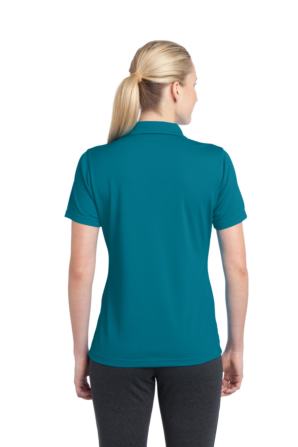 Sport-Tek LST680 Womens Micro-Mesh Moisture Wicking Short Sleeve Polo Shirt Blue Wake Back