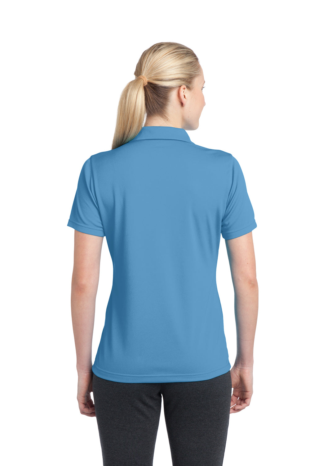 Sport-Tek LST680 Womens Micro-Mesh Moisture Wicking Short Sleeve Polo Shirt Carolina Blue Back
