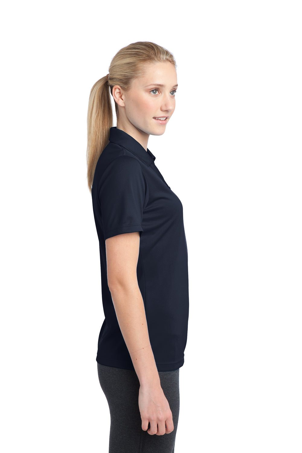 Sport-Tek LST680 Womens Micro-Mesh Moisture Wicking Short Sleeve Polo Shirt Navy Blue Side