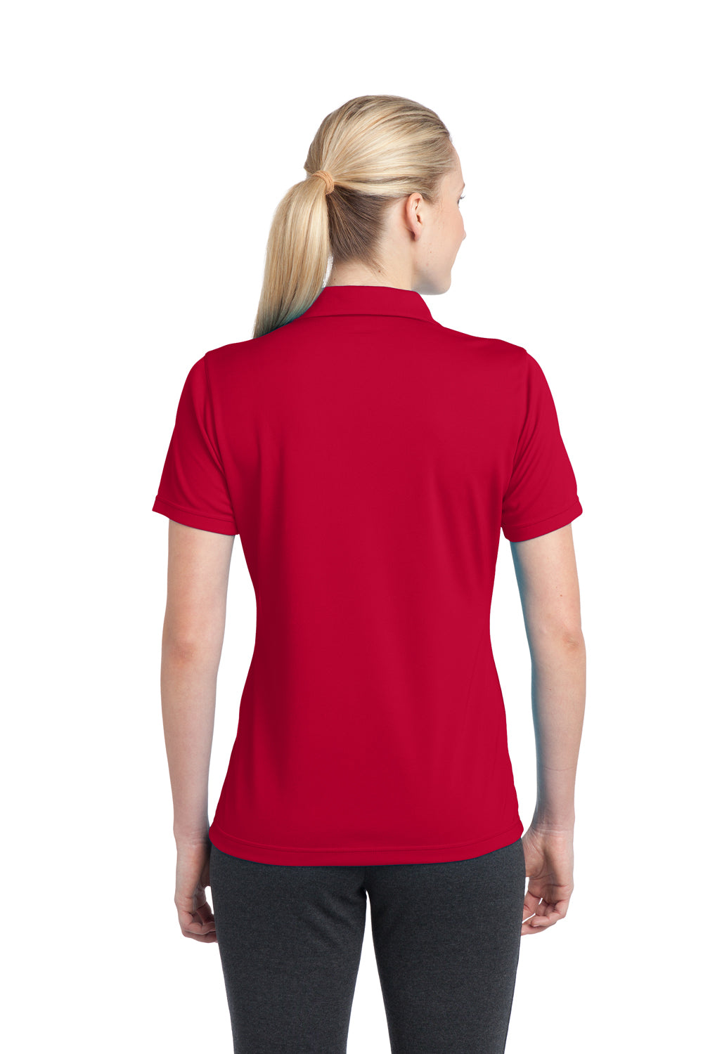Sport-Tek LST680 Womens Micro-Mesh Moisture Wicking Short Sleeve Polo Shirt Red Back