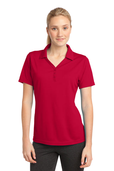 Sport-Tek LST680 Womens Micro-Mesh Moisture Wicking Short Sleeve Polo Shirt Red Front