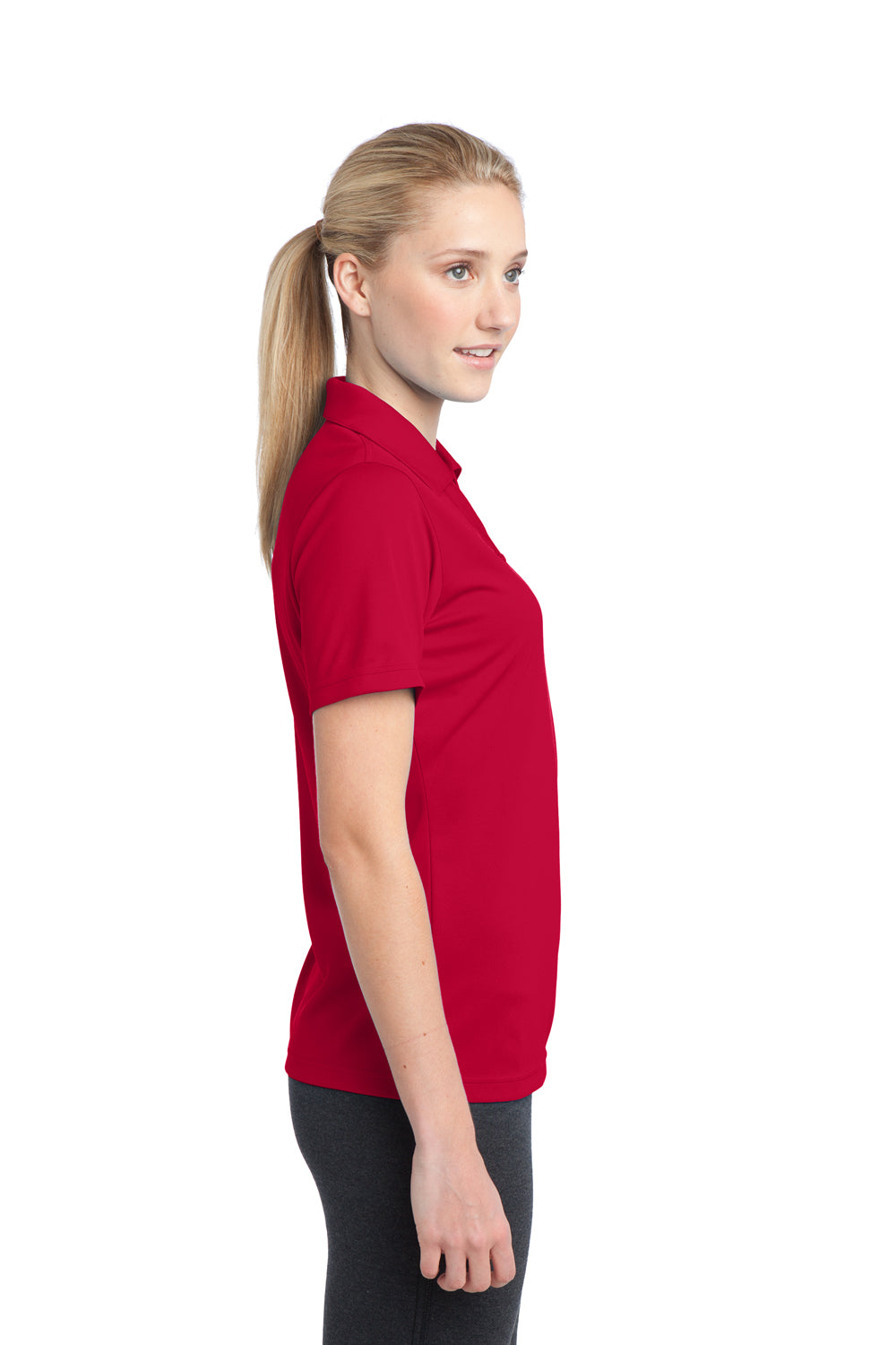 Sport-Tek LST680 Womens Micro-Mesh Moisture Wicking Short Sleeve Polo Shirt Red Side