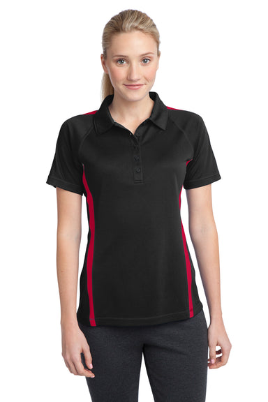 Sport-Tek LST685 Womens Micro-Mesh Moisture Wicking Short Sleeve Polo Shirt Black/Red Front