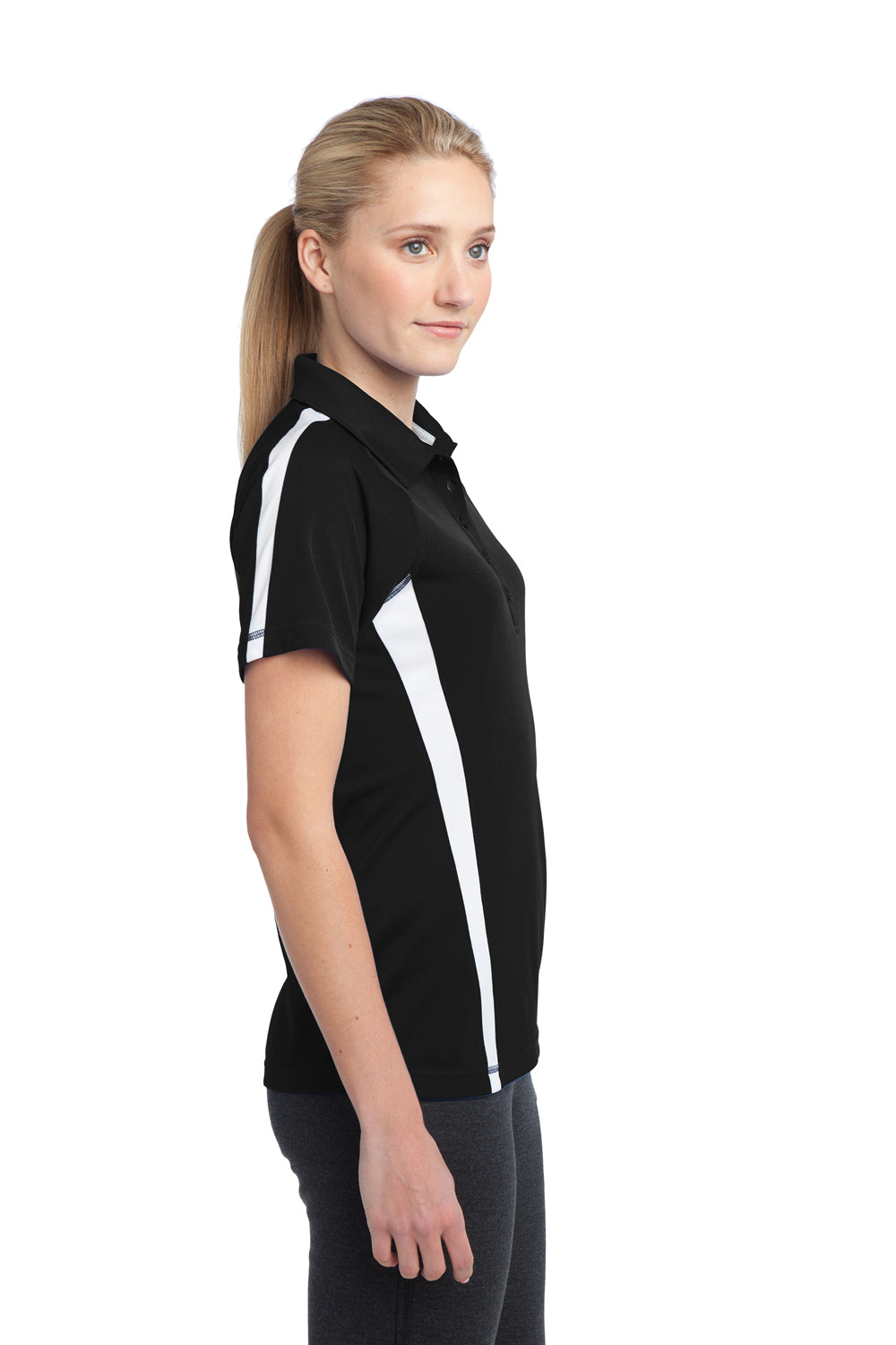 Sport-Tek LST685 Womens Micro-Mesh Moisture Wicking Short Sleeve Polo Shirt Black Side