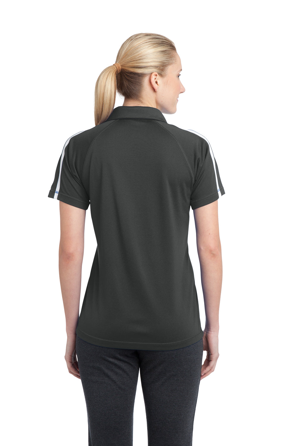 Sport-Tek LST685 Womens Micro-Mesh Moisture Wicking Short Sleeve Polo Shirt Iron Grey Back