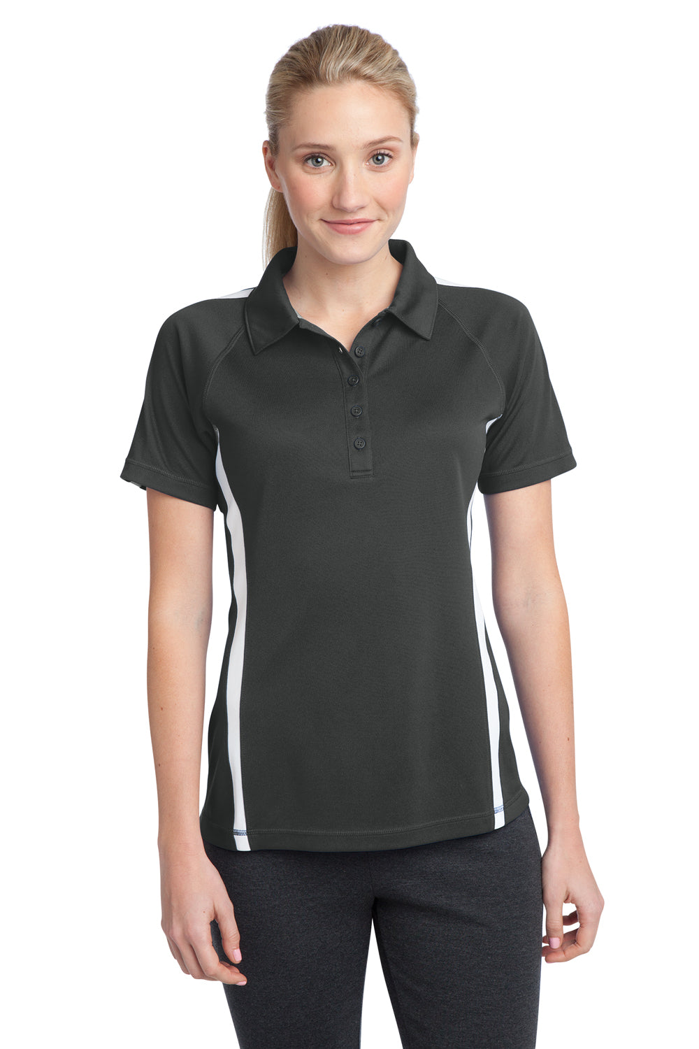 Sport-Tek LST685 Womens Micro-Mesh Moisture Wicking Short Sleeve Polo Shirt Iron Grey Front