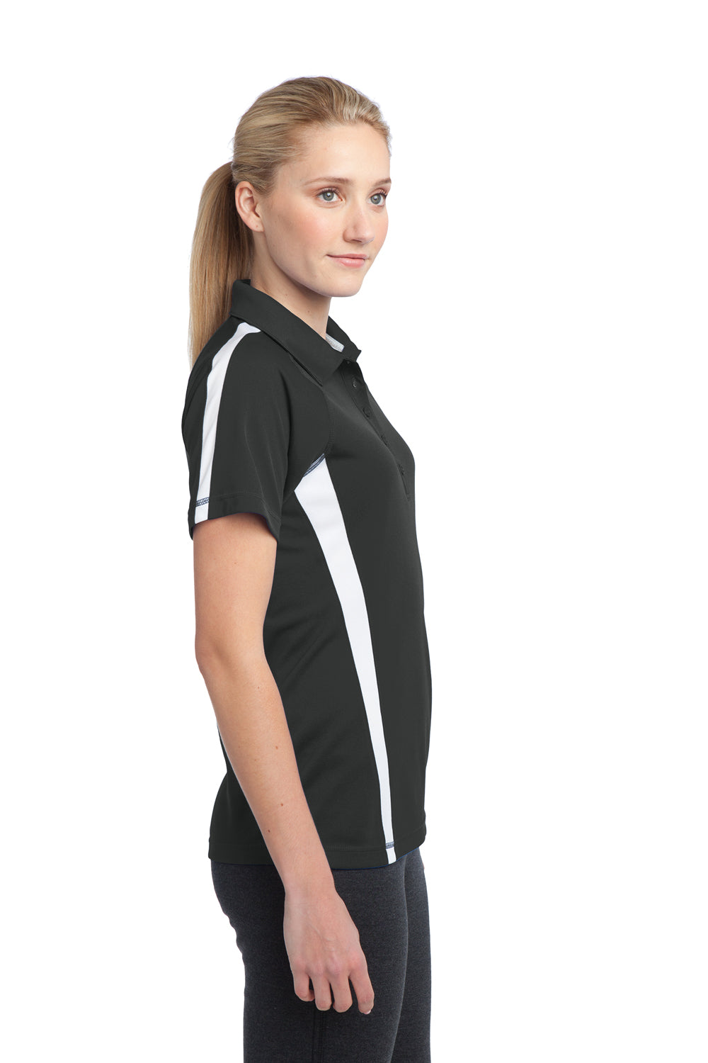 Sport-Tek LST685 Womens Micro-Mesh Moisture Wicking Short Sleeve Polo Shirt Iron Grey Side