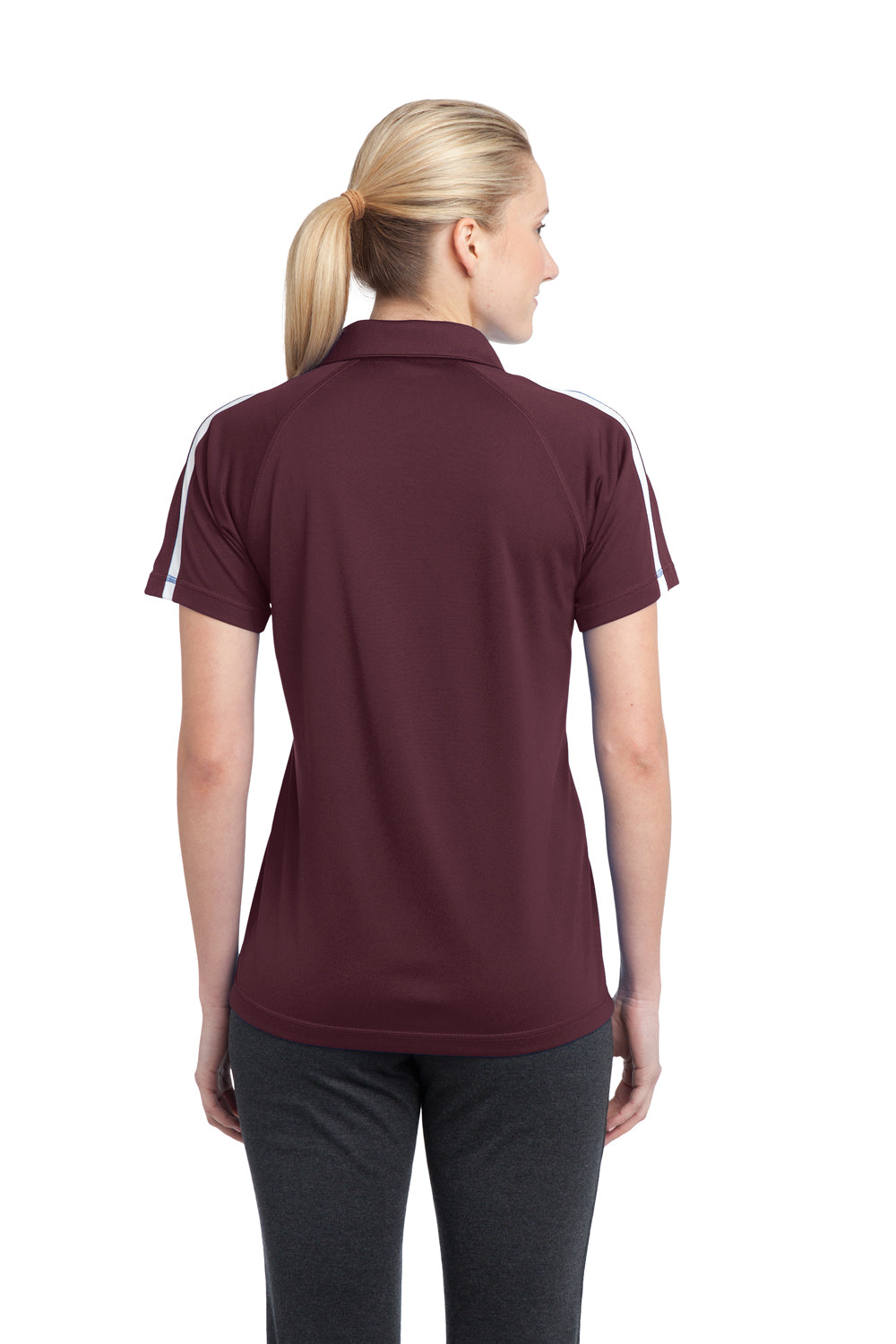 Sport-Tek LST685 Womens Micro-Mesh Moisture Wicking Short Sleeve Polo Shirt Maroon Back