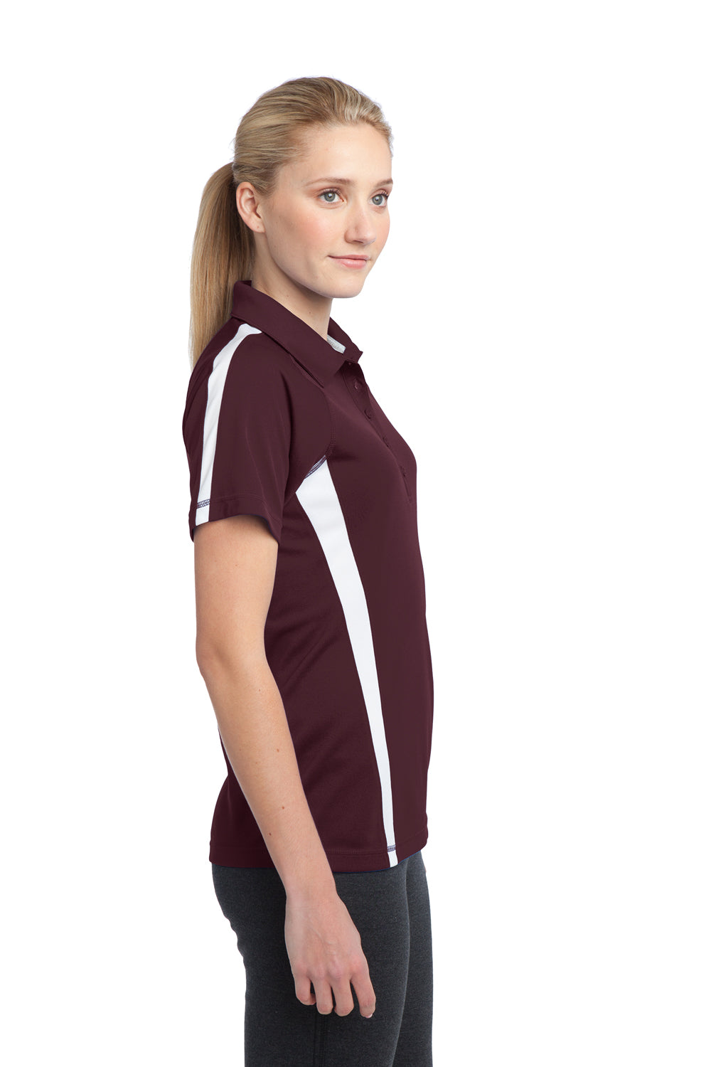 Sport-Tek LST685 Womens Micro-Mesh Moisture Wicking Short Sleeve Polo Shirt Maroon Side