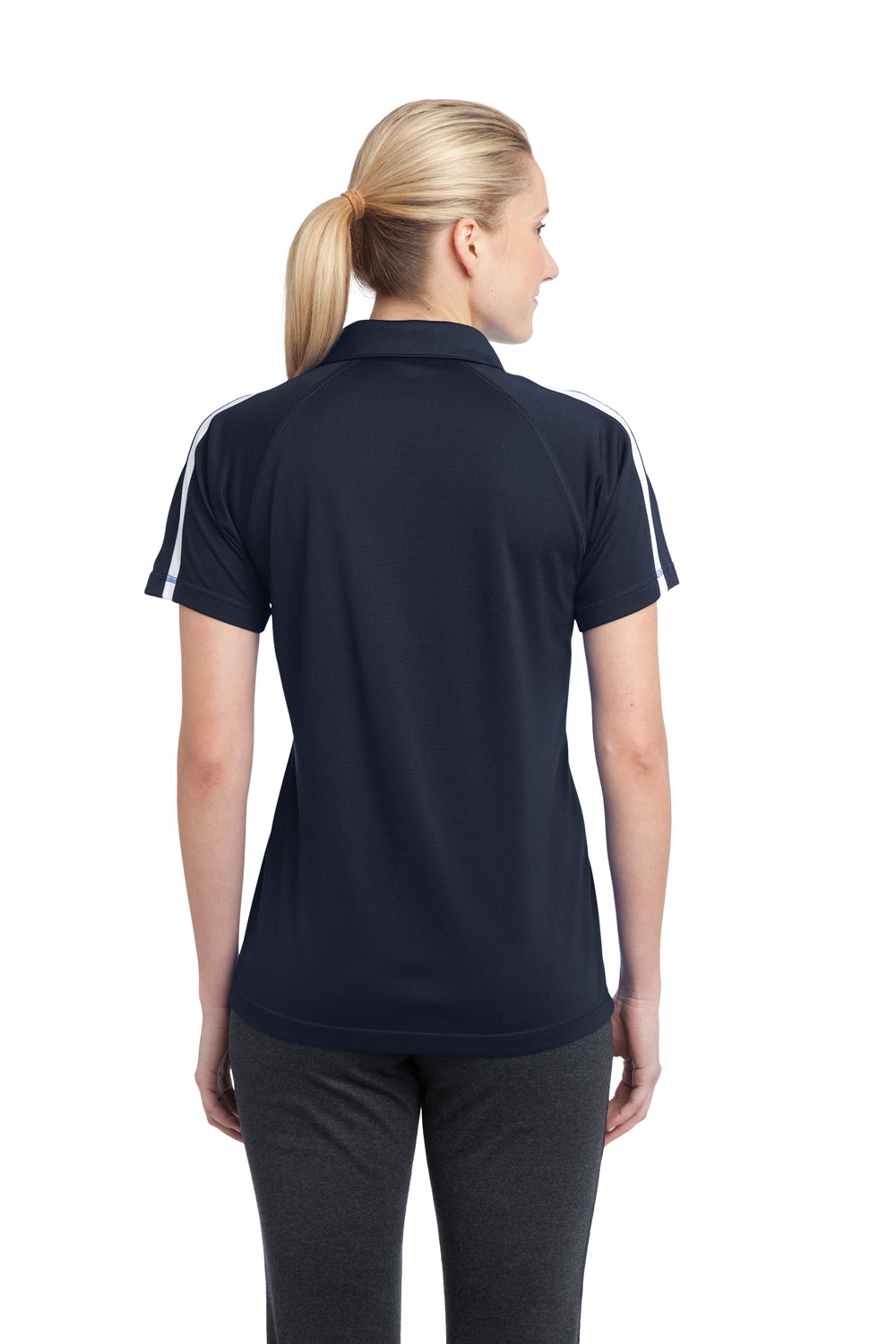 Sport-Tek LST685 Womens Micro-Mesh Moisture Wicking Short Sleeve Polo Shirt Navy Blue Back