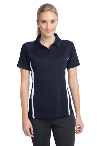 Sport-Tek LST685 Womens Micro-Mesh Moisture Wicking Short Sleeve Polo Shirt Navy Blue Front
