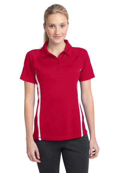 Sport-Tek LST685 Womens Micro-Mesh Moisture Wicking Short Sleeve Polo Shirt Red Front