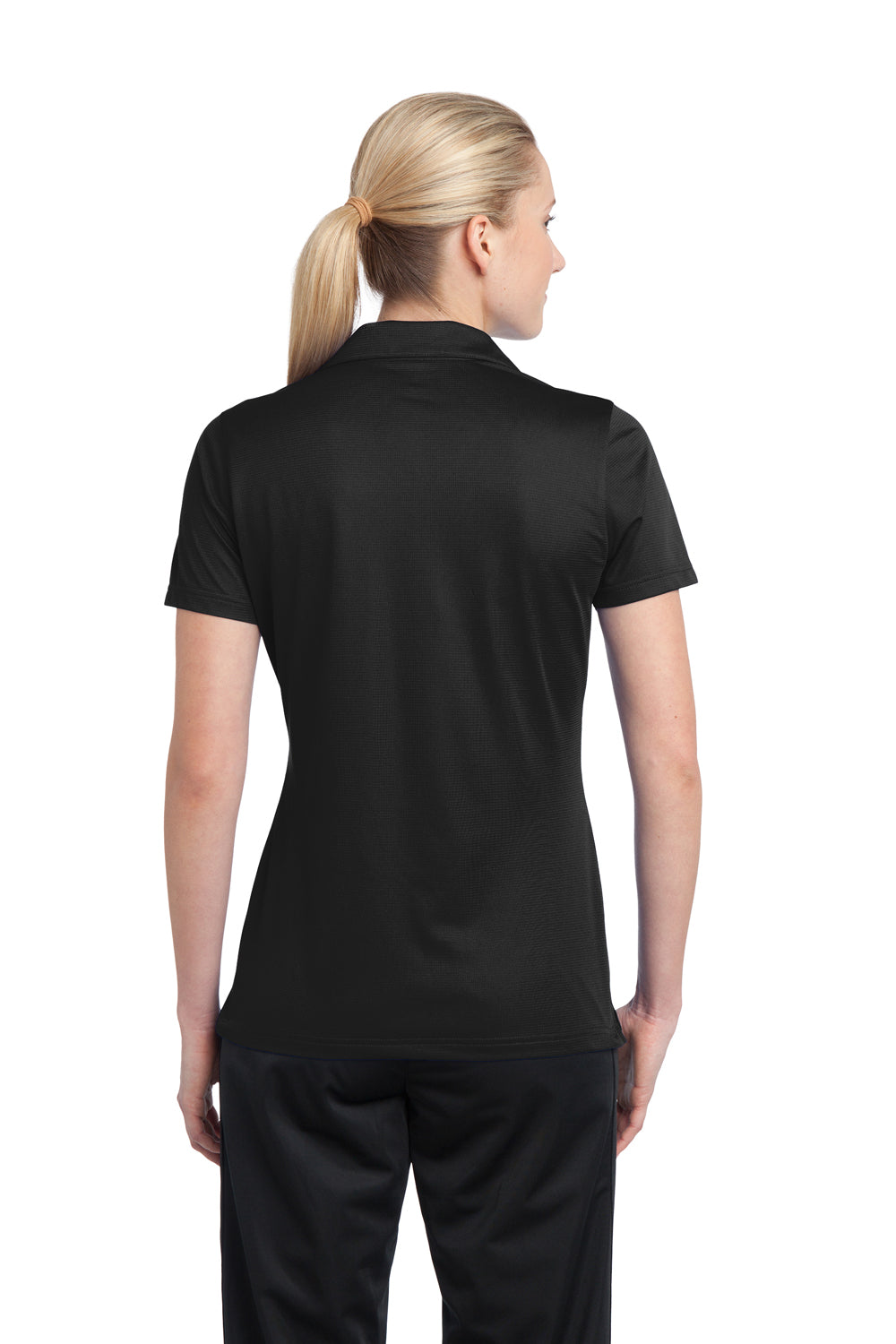 Sport-Tek LST690 Womens Active Mesh Moisture Wicking Short Sleeve Polo Shirt Black Back