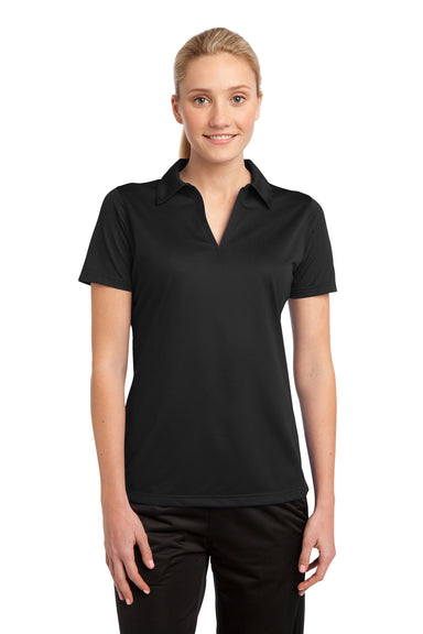 Sport-Tek LST690 Womens Active Mesh Moisture Wicking Short Sleeve Polo Shirt Black Front