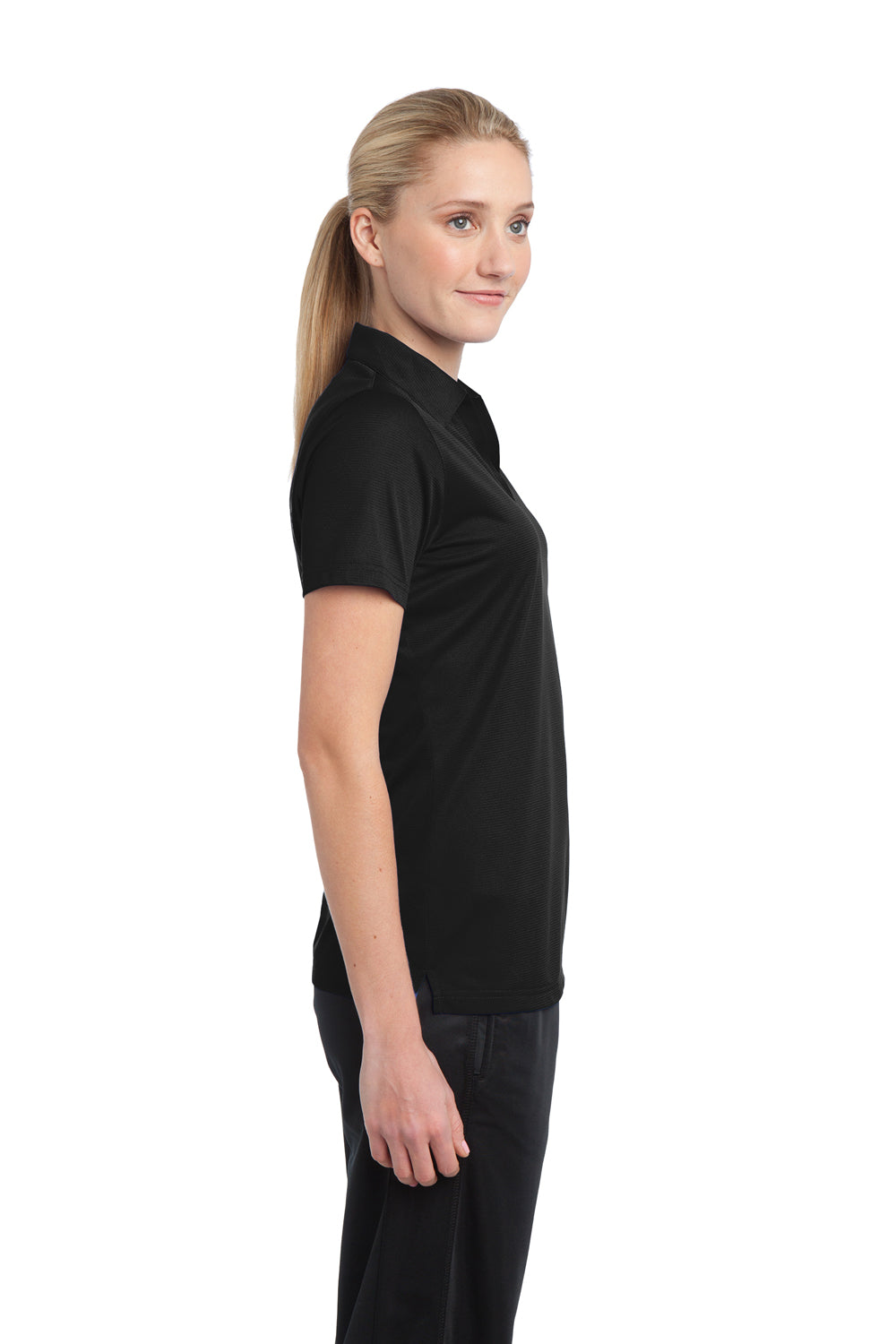 Sport-Tek LST690 Womens Active Mesh Moisture Wicking Short Sleeve Polo Shirt Black Side
