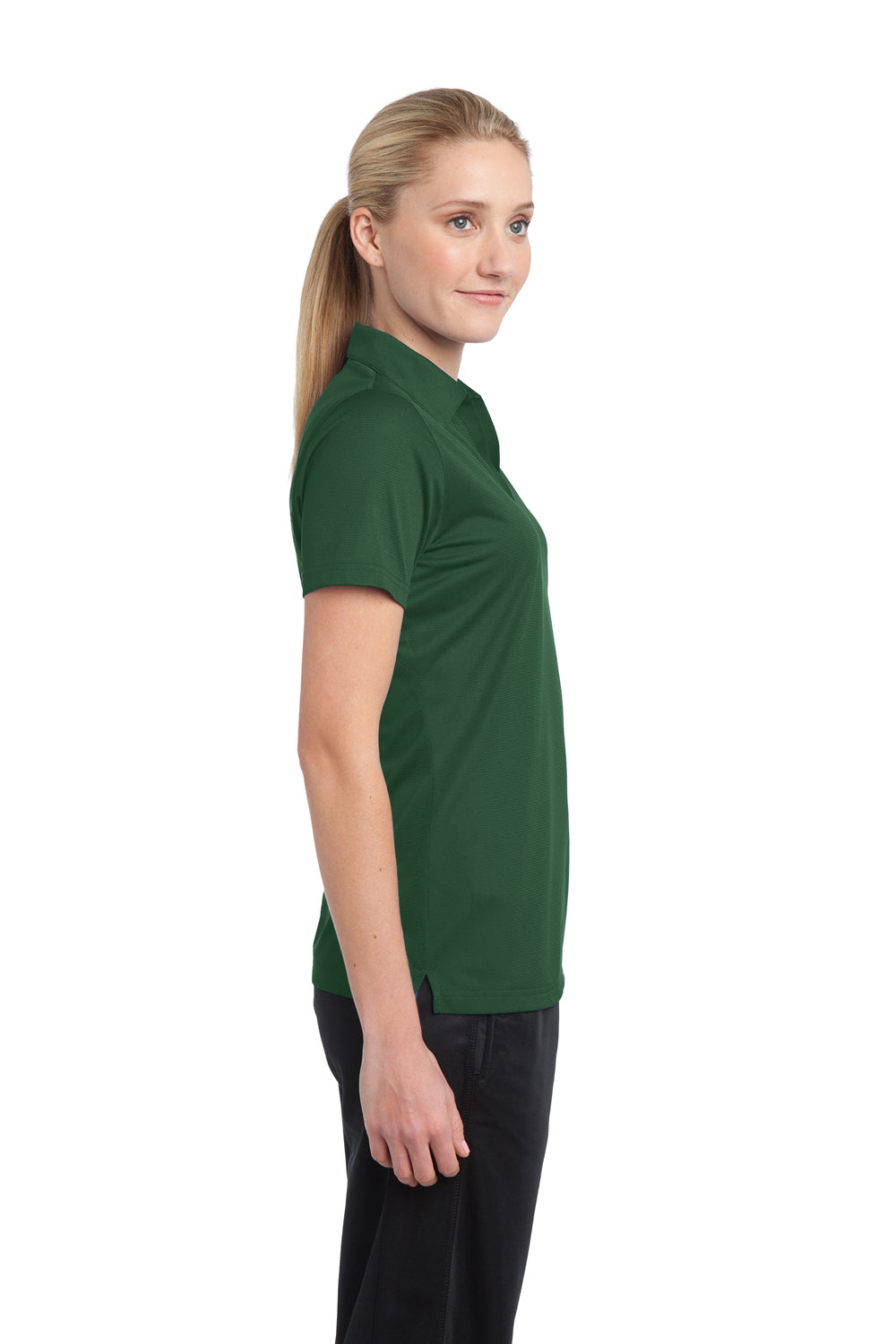 Sport-Tek LST690 Womens Active Mesh Moisture Wicking Short Sleeve Polo Shirt Forest Green Side