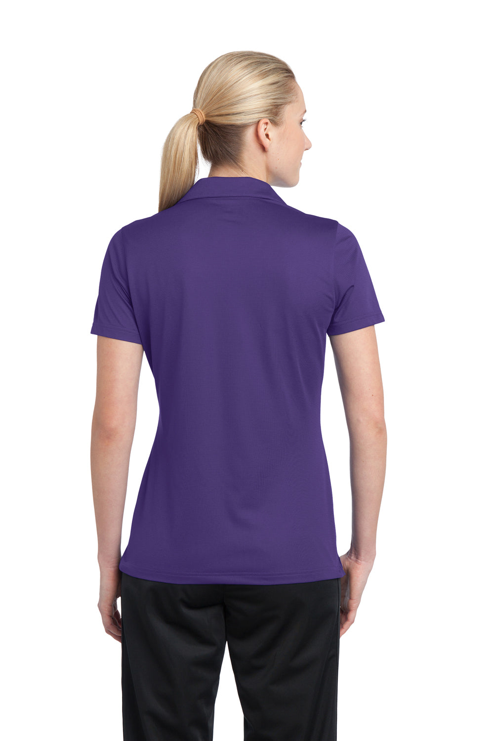 Sport-Tek LST690 Womens Active Mesh Moisture Wicking Short Sleeve Polo Shirt Purple Back