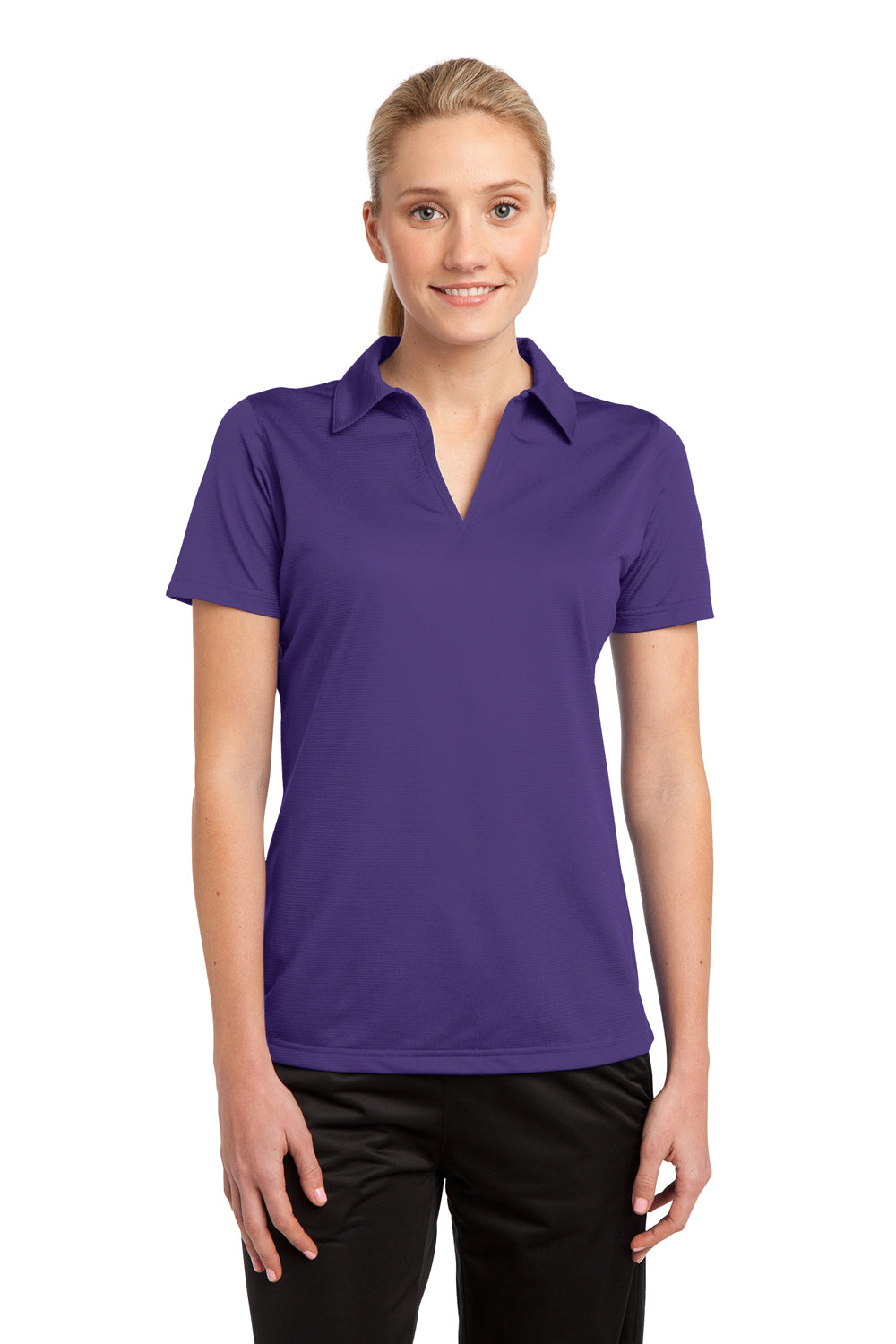 Sport-Tek LST690 Womens Active Mesh Moisture Wicking Short Sleeve Polo Shirt Purple Front