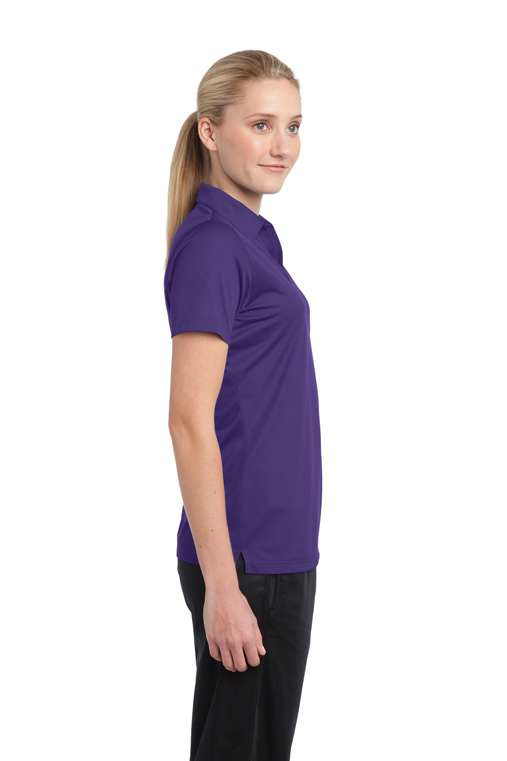 Sport-Tek LST690 Womens Active Mesh Moisture Wicking Short Sleeve Polo Shirt Purple Side