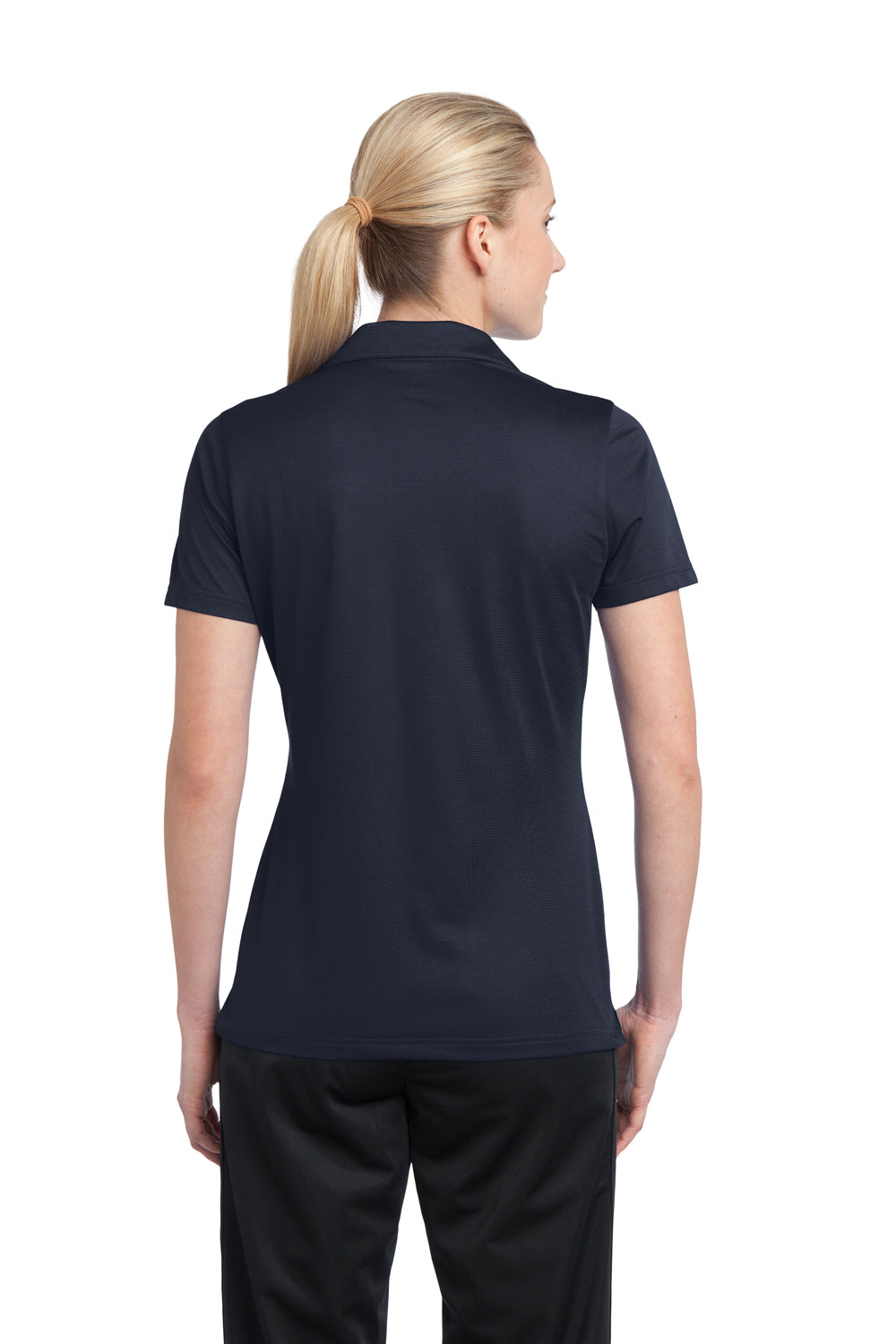 Sport-Tek LST690 Womens Active Mesh Moisture Wicking Short Sleeve Polo Shirt Navy Blue Back