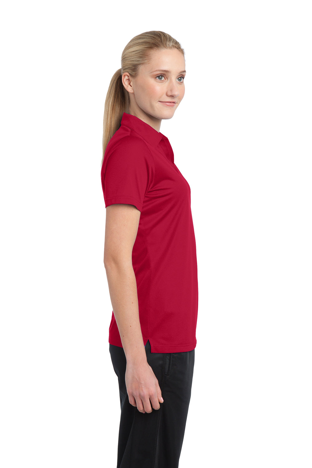 Sport-Tek LST690 Womens Active Mesh Moisture Wicking Short Sleeve Polo Shirt Red Side