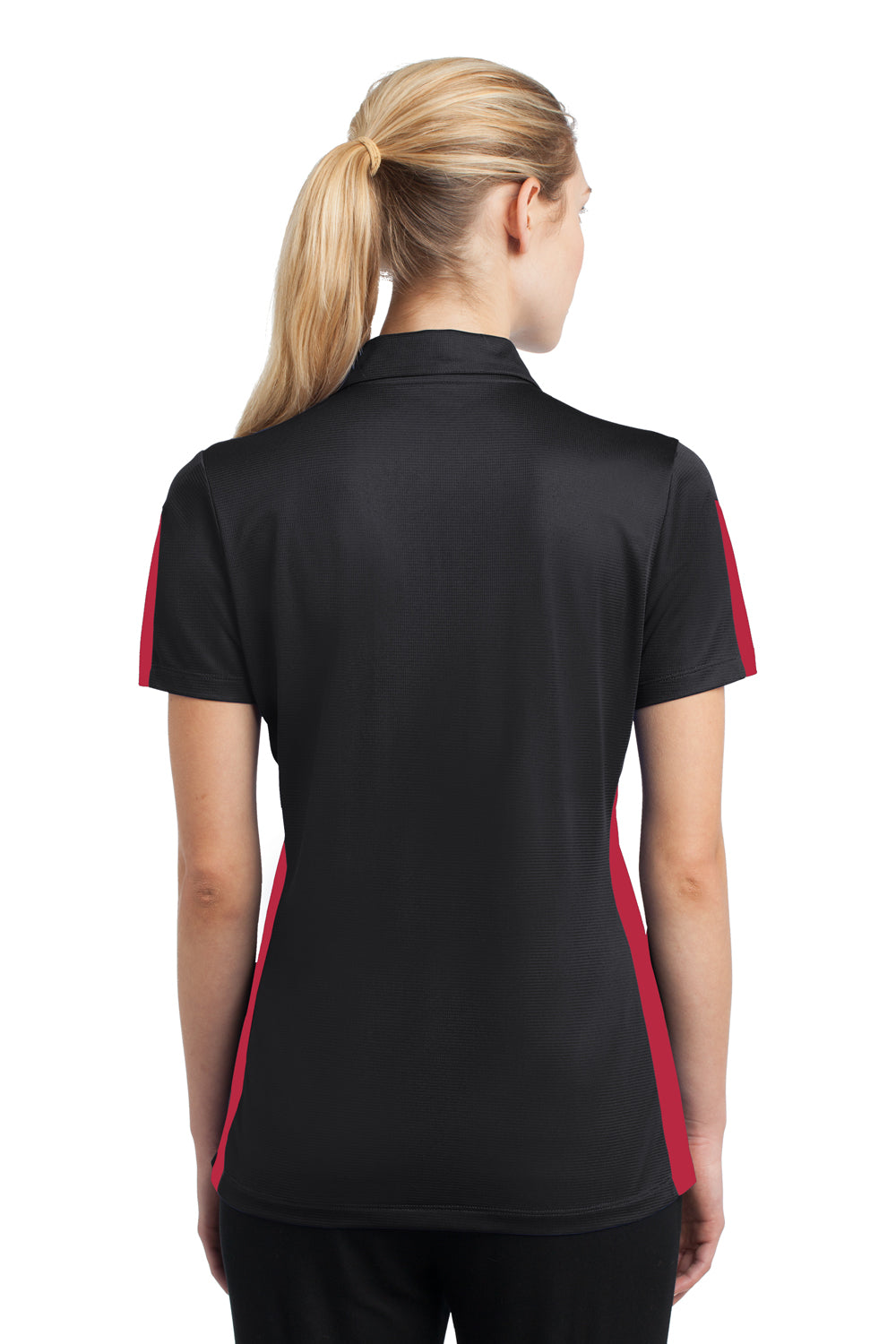 Sport-Tek LST695 Womens Active Mesh Moisture Wicking Short Sleeve Polo Shirt Black/Red Back