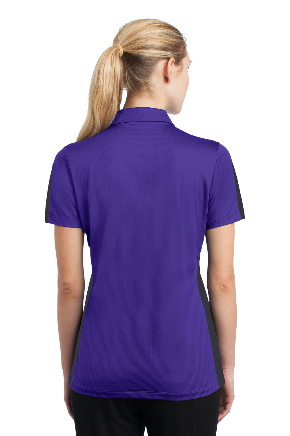 Sport-Tek LST695 Womens Active Mesh Moisture Wicking Short Sleeve Polo Shirt Purple/Grey Back