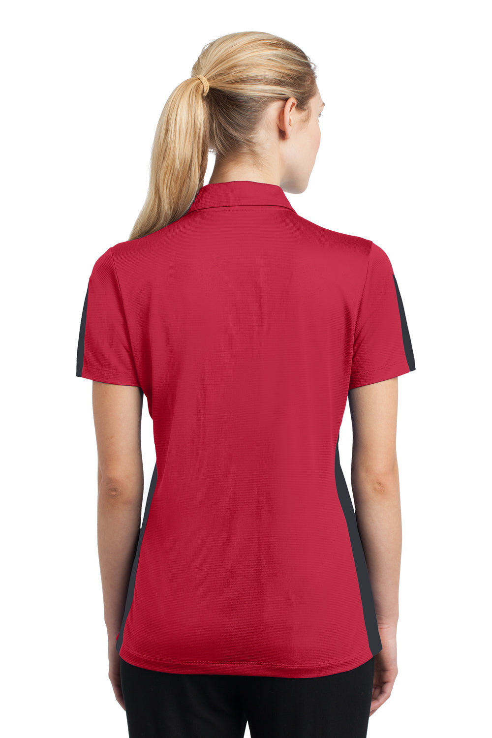 Sport-Tek LST695 Womens Active Mesh Moisture Wicking Short Sleeve Polo Shirt Red/Grey Back