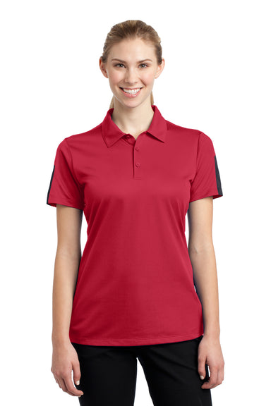 Sport-Tek LST695 Womens Active Mesh Moisture Wicking Short Sleeve Polo Shirt Red/Grey Front