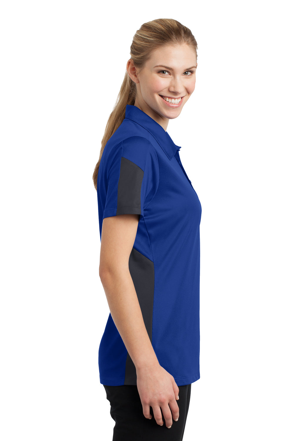 Sport-Tek LST695 Womens Active Mesh Moisture Wicking Short Sleeve Polo Shirt Royal Blue/Grey Side