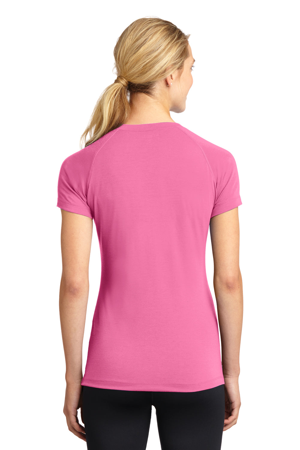 Sport-Tek LST700 Womens Ultimate Performance Moisture Wicking Short Sleeve V-Neck T-Shirt Pink Back