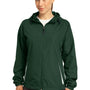 Sport-Tek Womens Water Resistant Full Zip Hooded Jacket - Forest Green/White