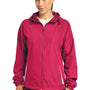 Sport-Tek Womens Water Resistant Full Zip Hooded Jacket - Raspberry Pink/White