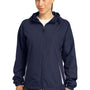 Sport-Tek Womens Water Resistant Full Zip Hooded Jacket - True Navy Blue/White